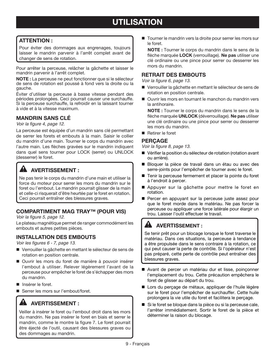 Utilisation | Ryobi CD100 User Manual | Page 20 / 36