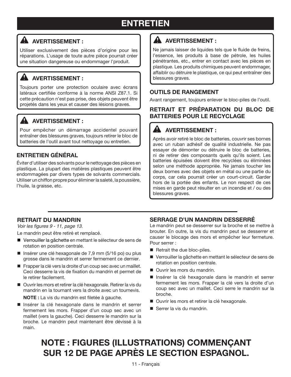 Entretien | Ryobi CD100 User Manual | Page 22 / 36