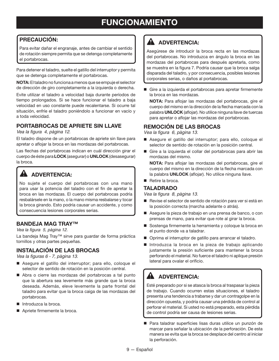 Funcionamiento | Ryobi CD100 User Manual | Page 30 / 36