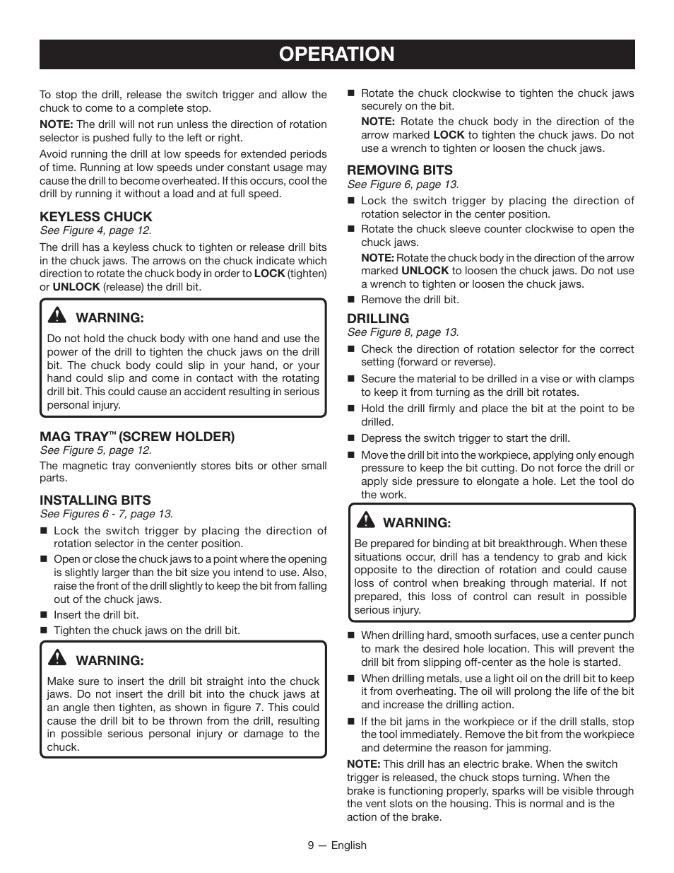 Operation | Ryobi CD100 User Manual | Page 9 / 36