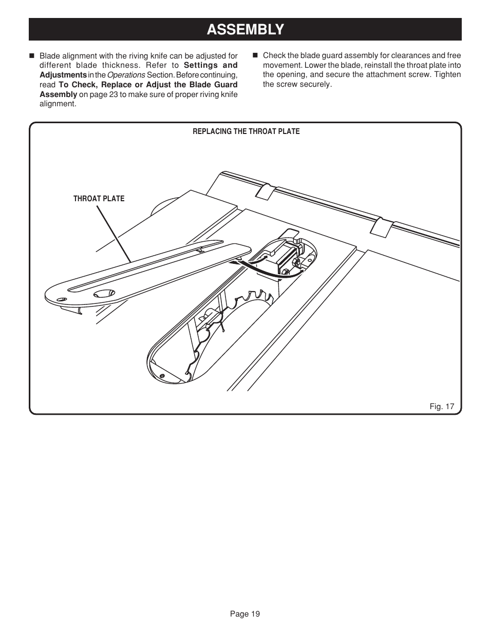 Assembly | Ryobi bts20r User Manual | Page 19 / 34