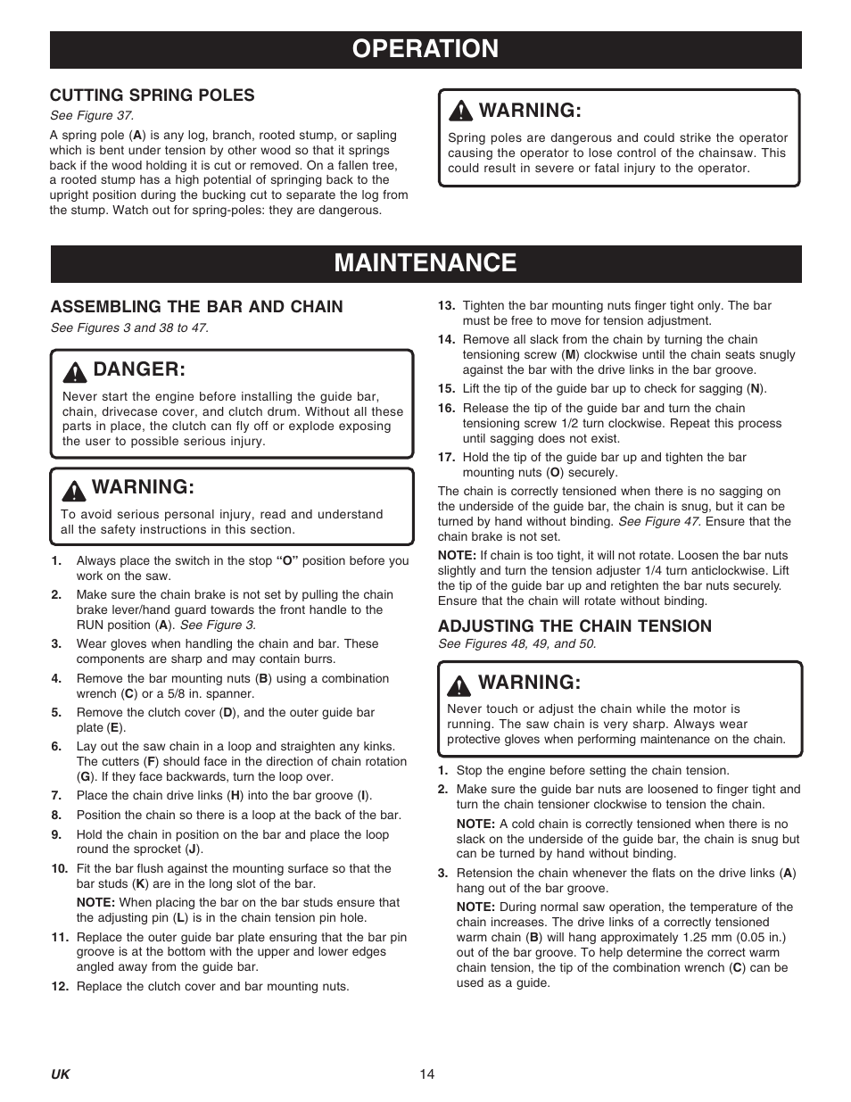 Operation maintenance, Warning, Danger | Ryobi PCN3840-RY74005D User Manual | Page 14 / 20