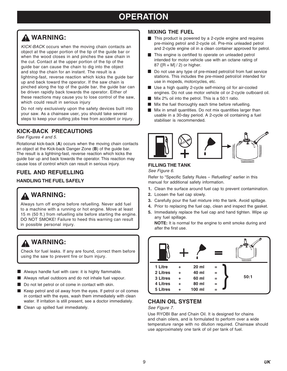 Operation, Warning | Ryobi PCN3840-RY74005D User Manual | Page 9 / 20