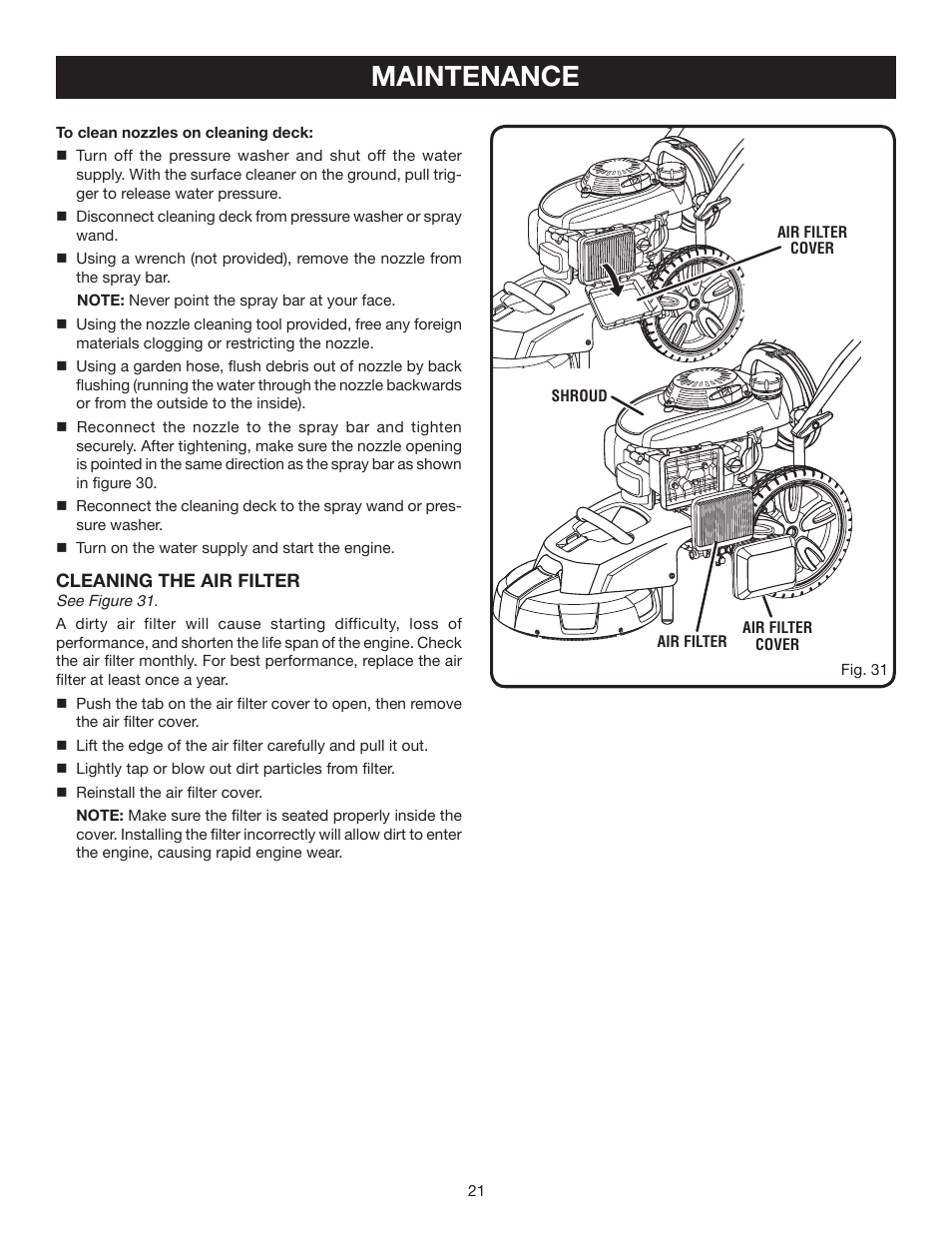 Maintenance | Ryobi RPW2500WB User Manual | Page 21 / 25