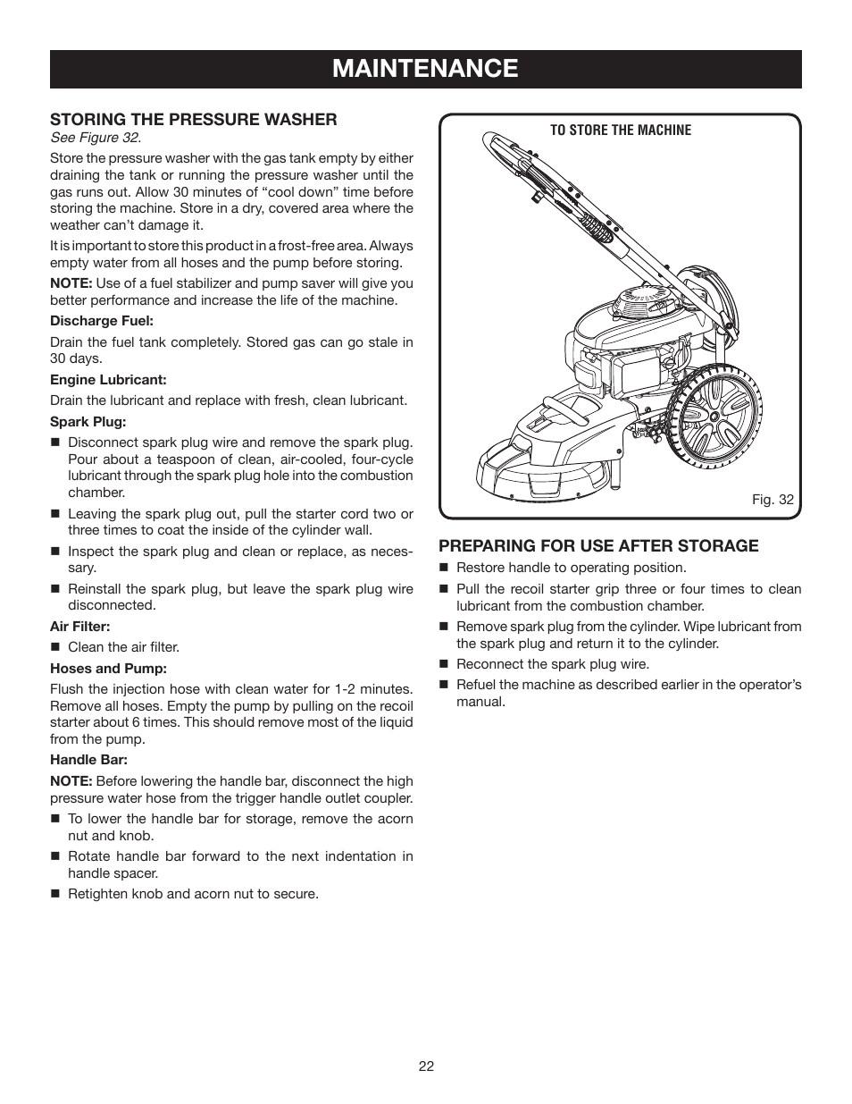 Maintenance | Ryobi RPW2500WB User Manual | Page 22 / 25