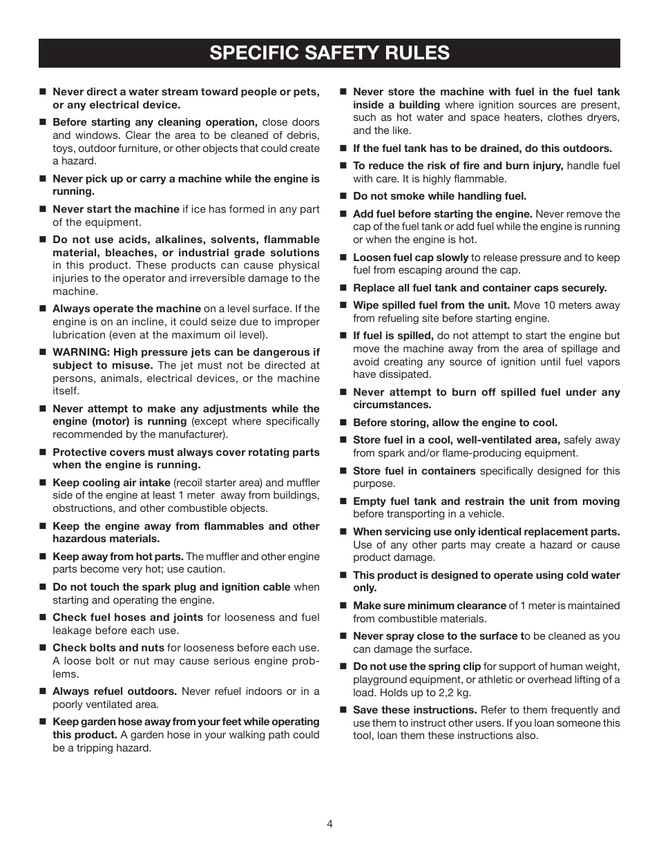 Specific safety rules | Ryobi RPW2500WB User Manual | Page 4 / 25