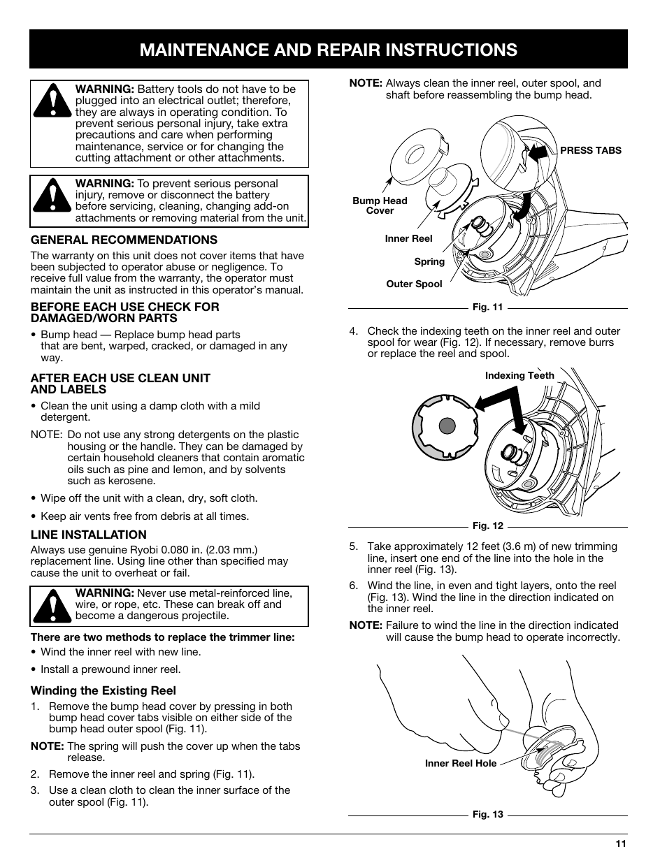 Maintenance and repair instructions | Ryobi 155r User Manual | Page 11 / 16