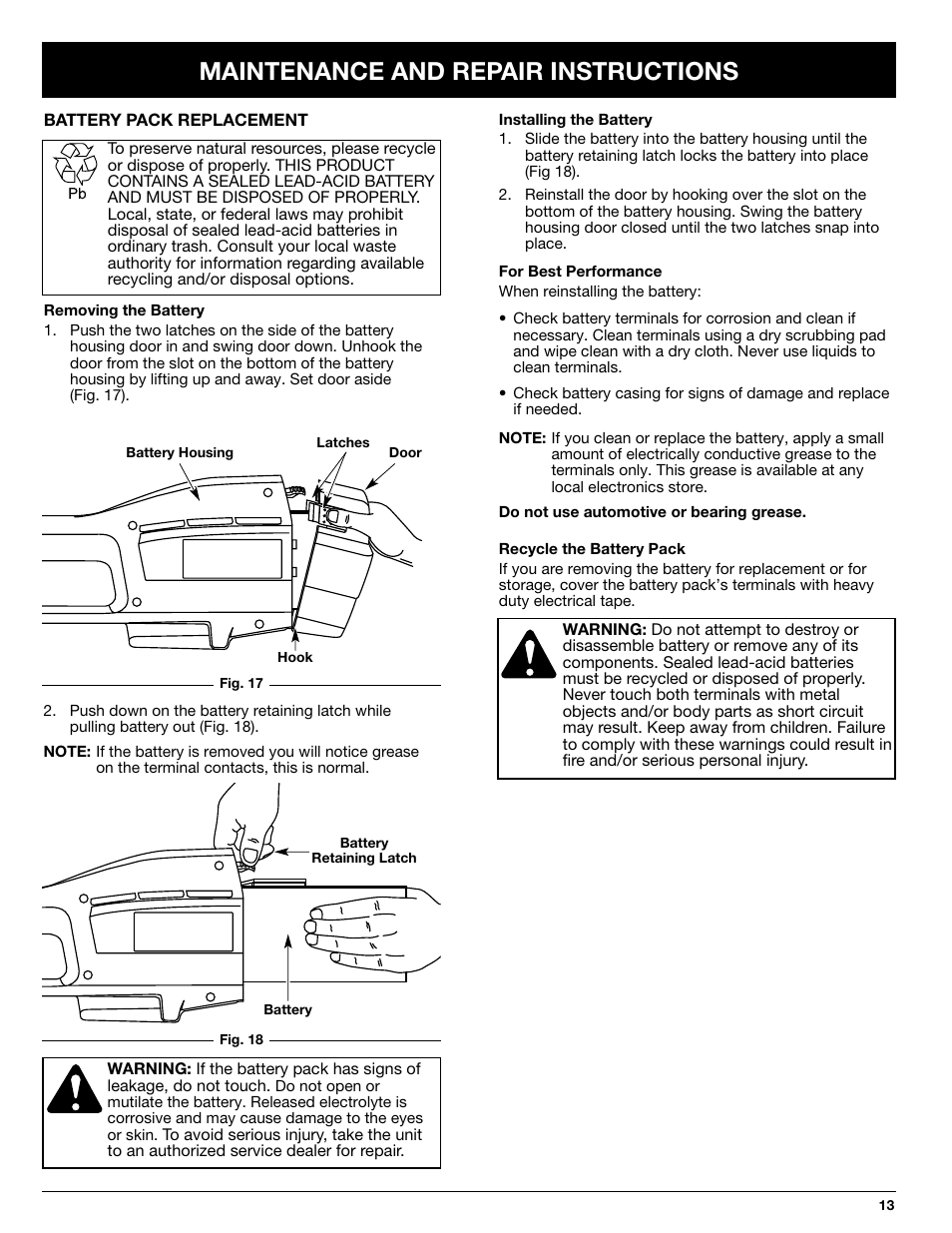Maintenance and repair instructions | Ryobi 155r User Manual | Page 13 / 16