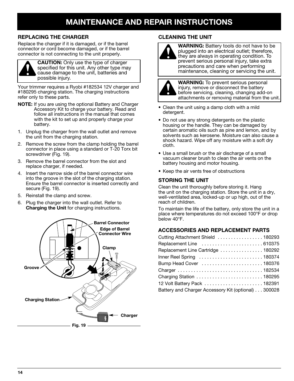 Maintenance and repair instructions | Ryobi 155r User Manual | Page 14 / 16