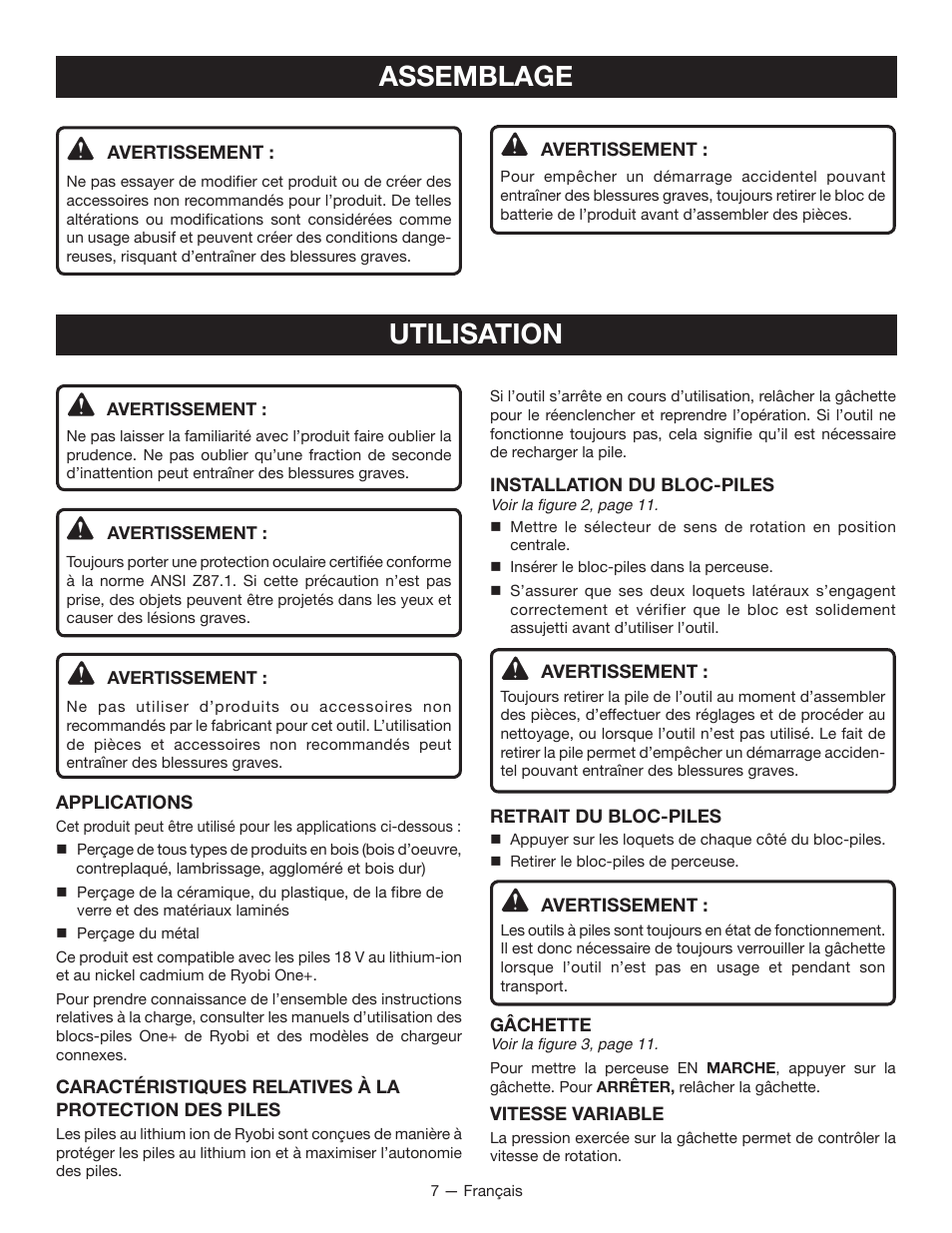 Assemblage, Utilisation | Ryobi P204 User Manual | Page 16 / 32