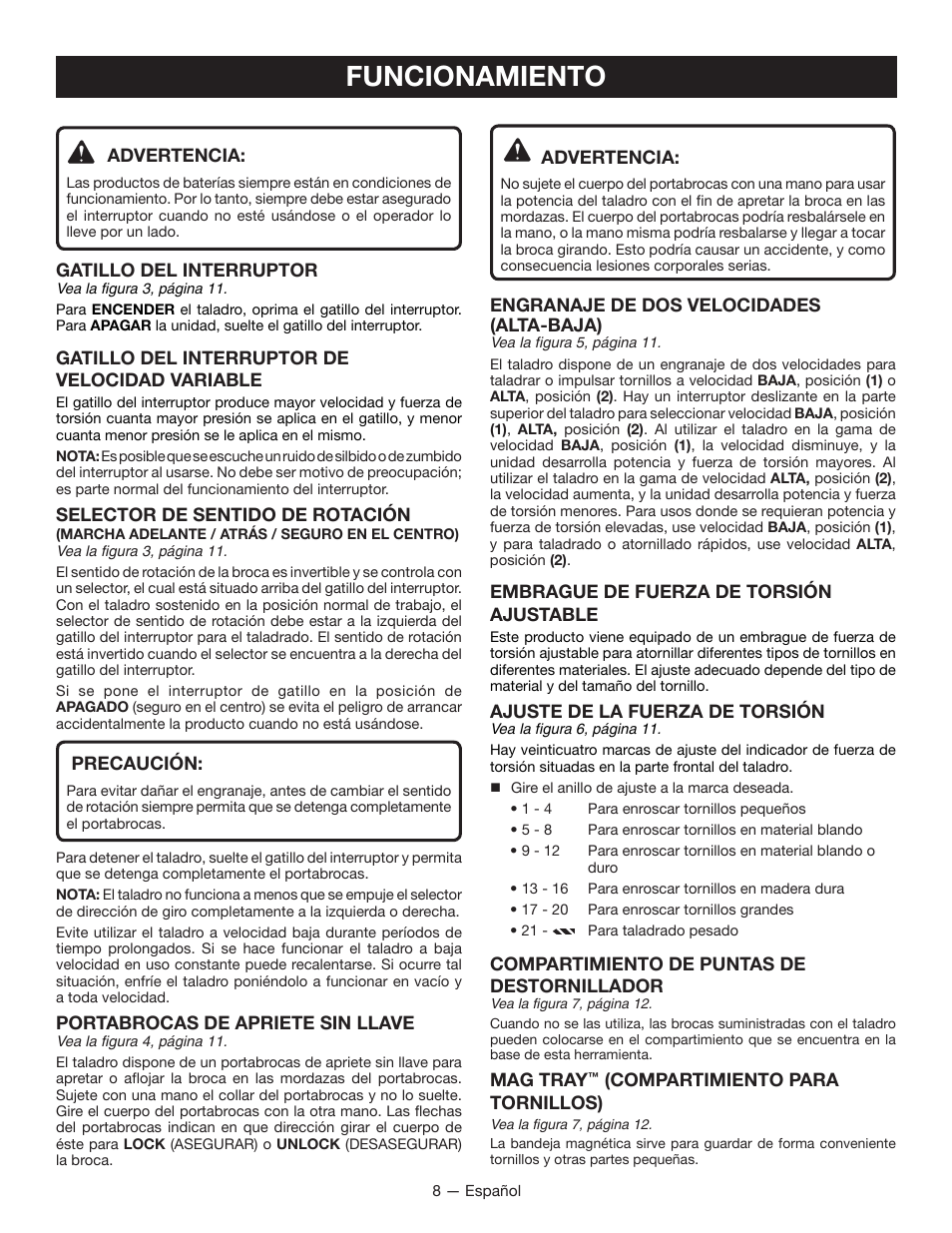 Funcionamiento | Ryobi P204 User Manual | Page 26 / 32