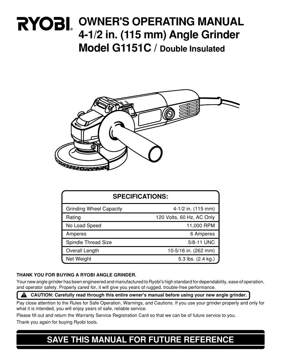 Ryobi G1151C User Manual | 14 pages