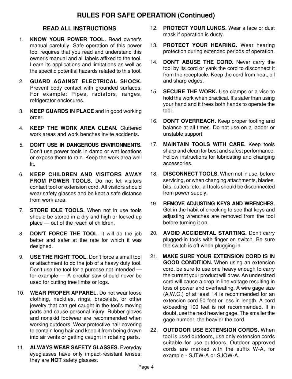 Rules for safe operation (continued) | Ryobi G1151C User Manual | Page 4 / 14