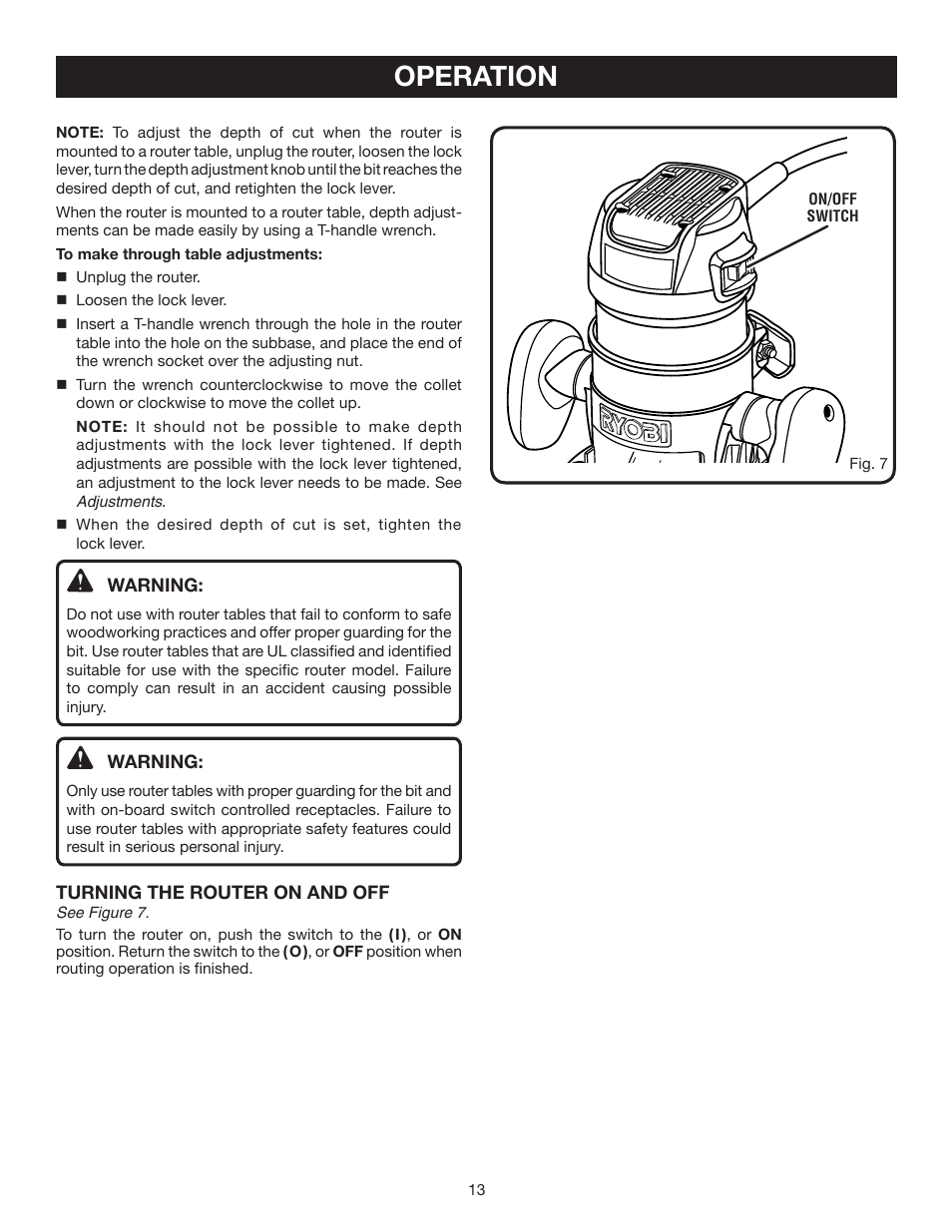 Operation | Ryobi R163K User Manual | Page 13 / 20