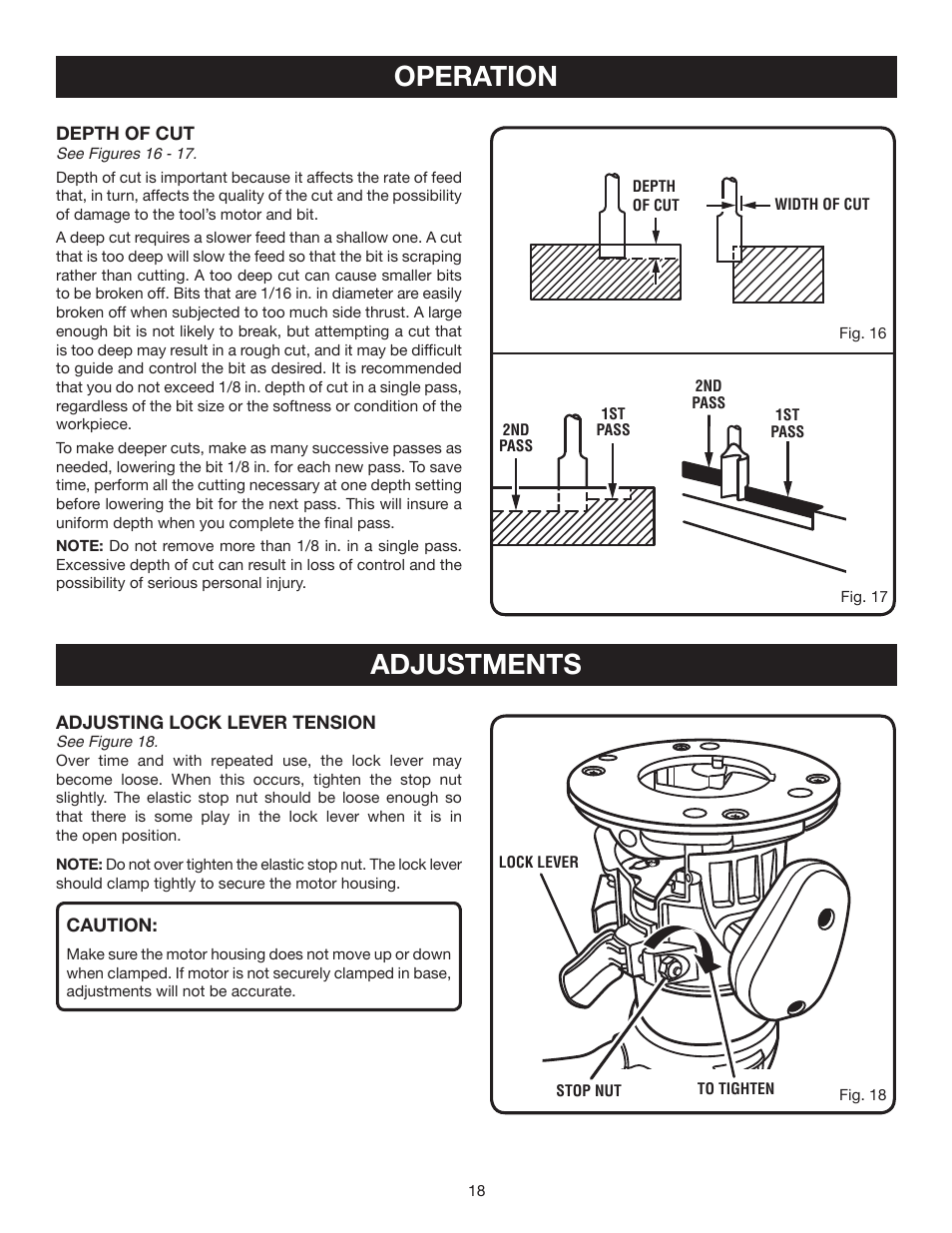 Operation, Adjustments | Ryobi R163K User Manual | Page 18 / 20