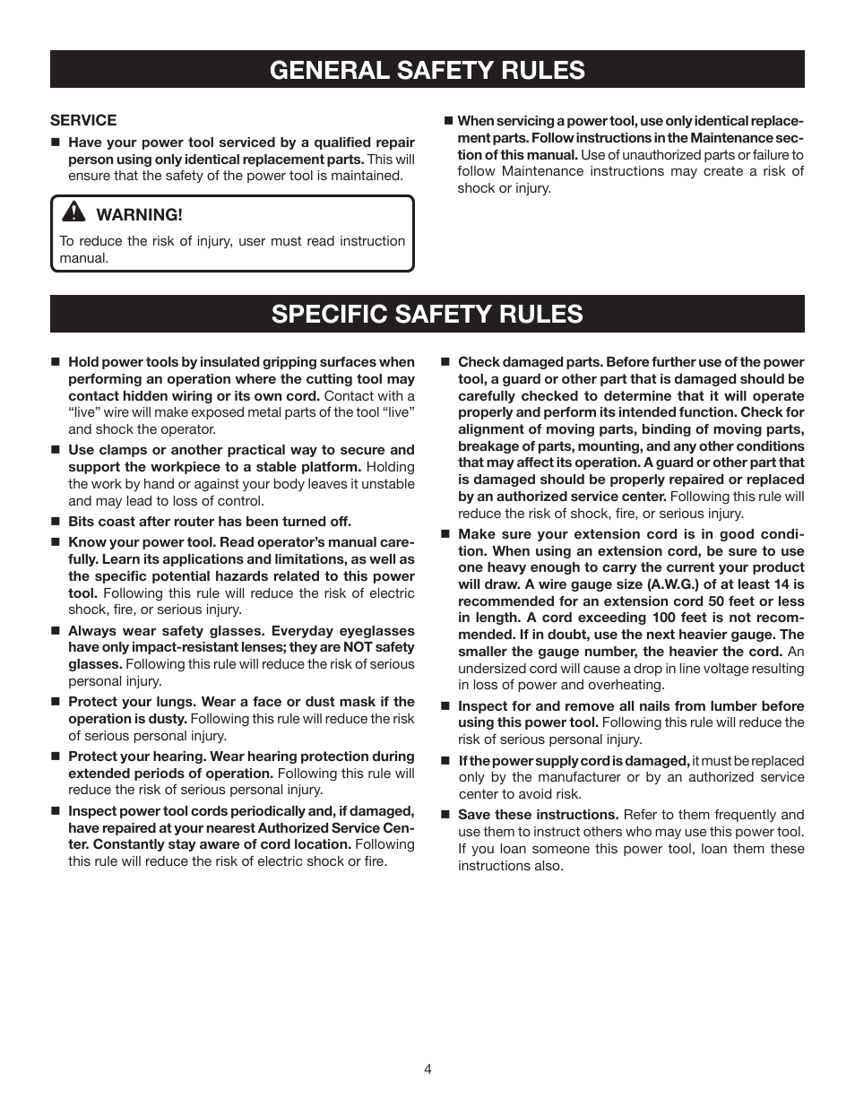 General safety rules specific safety rules | Ryobi R163K User Manual | Page 4 / 20