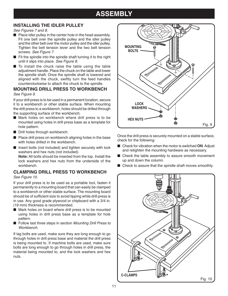 Assembly | Ryobi DP120 User Manual | Page 11 / 18