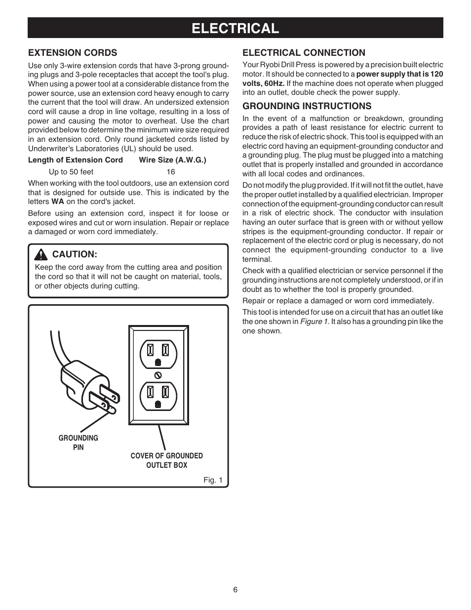 Electrical | Ryobi DP120 User Manual | Page 6 / 18
