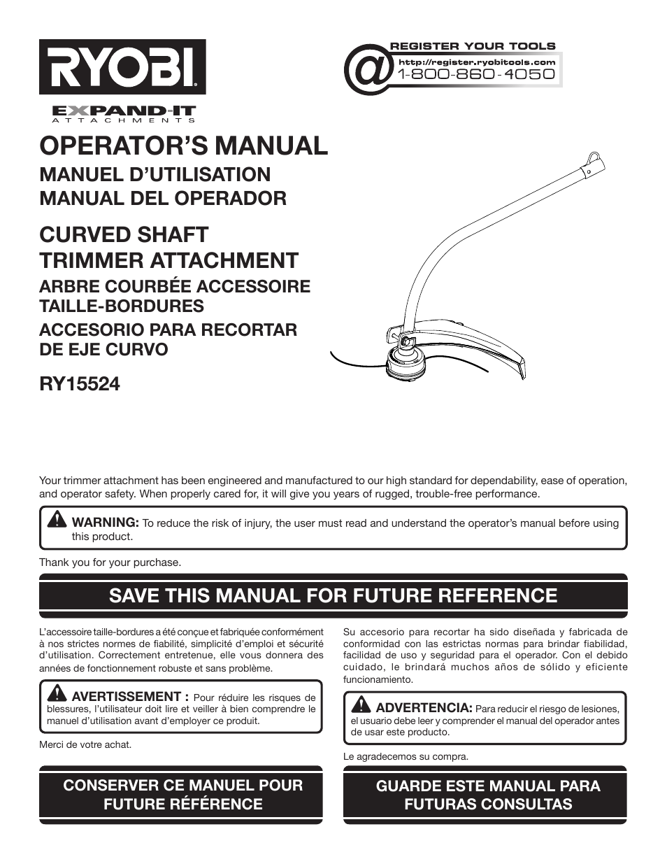 Ryobi EXPAND-IT RY15524 User Manual | 30 pages