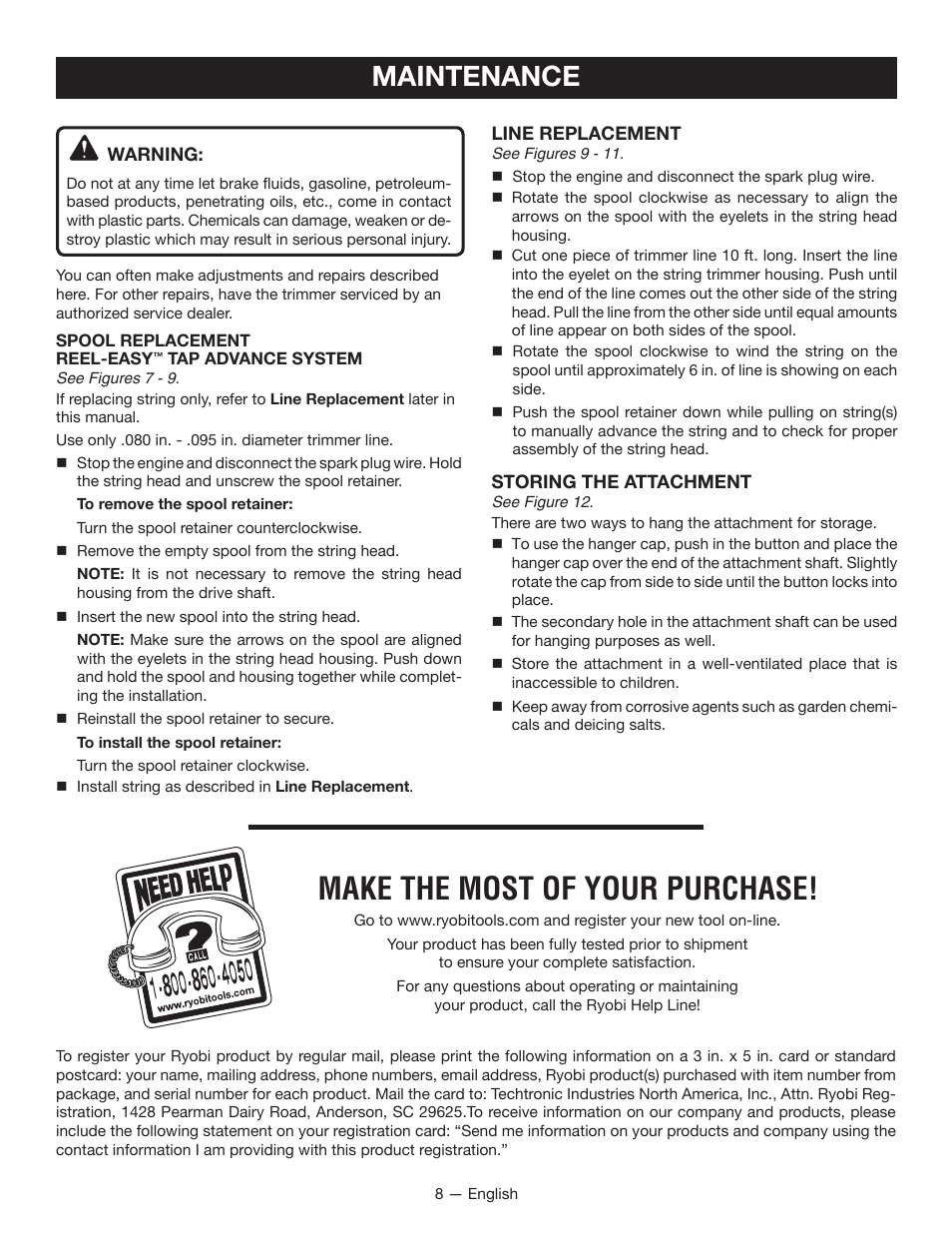 Make the most of your purchase, Maintenance | Ryobi EXPAND-IT RY15524 User Manual | Page 10 / 30