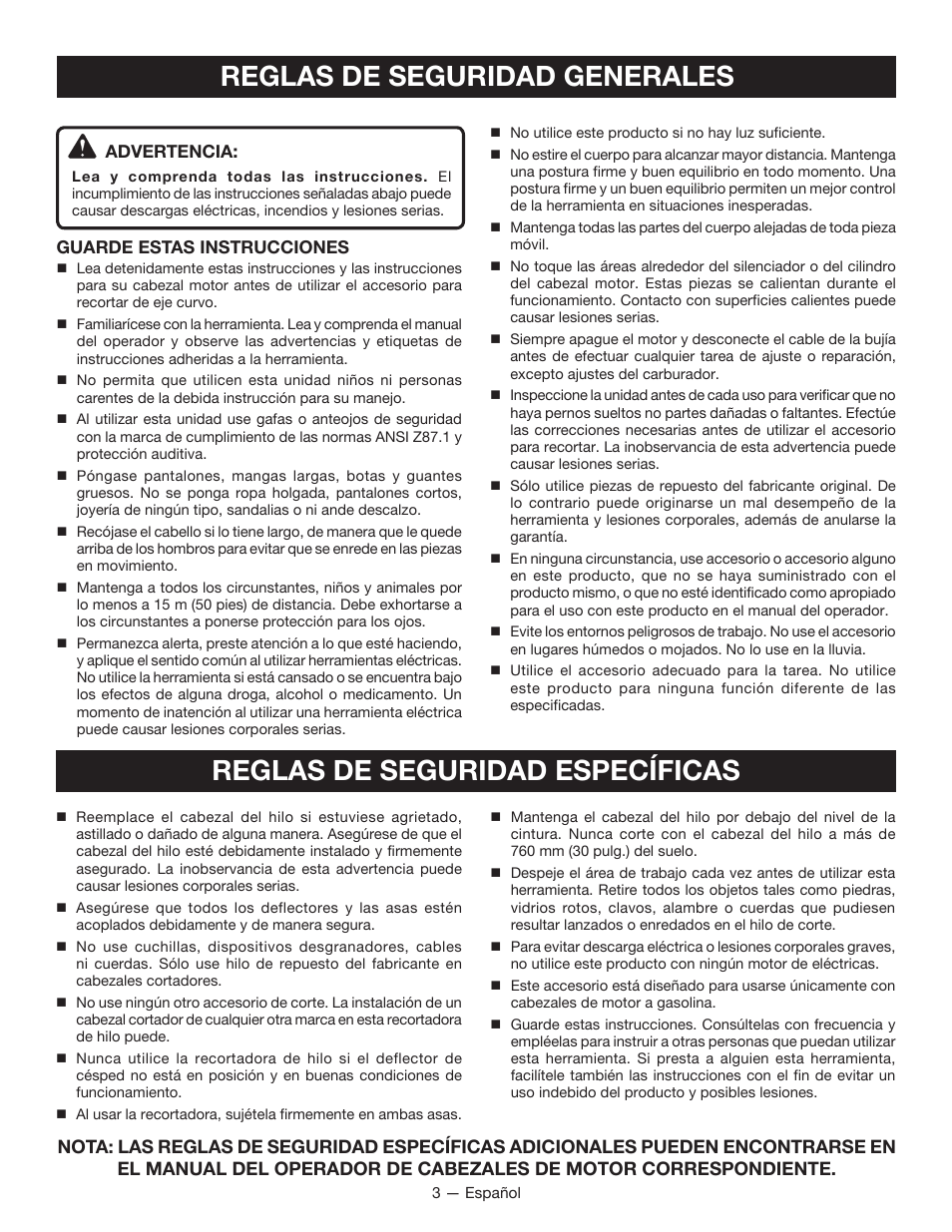 Reglas de seguridad generales, Reglas de seguridad específicas | Ryobi EXPAND-IT RY15524 User Manual | Page 21 / 30