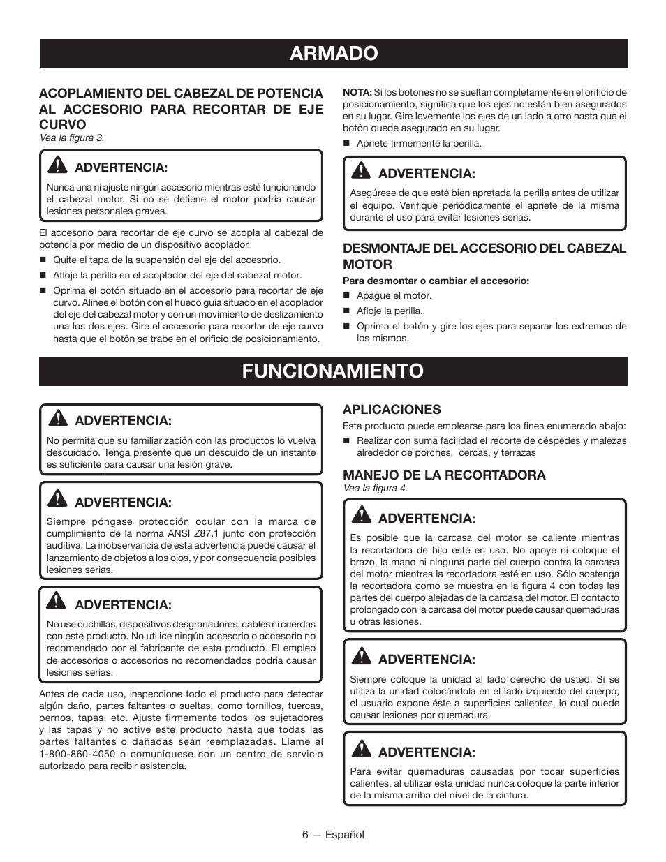 Armado, Funcionamiento | Ryobi EXPAND-IT RY15524 User Manual | Page 24 / 30
