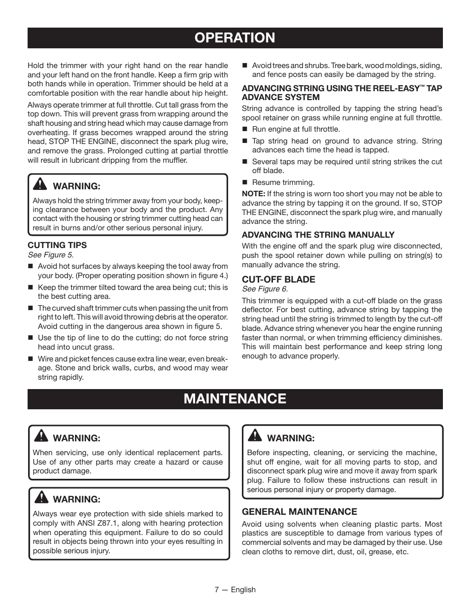 Operation, Maintenance | Ryobi EXPAND-IT RY15524 User Manual | Page 9 / 30