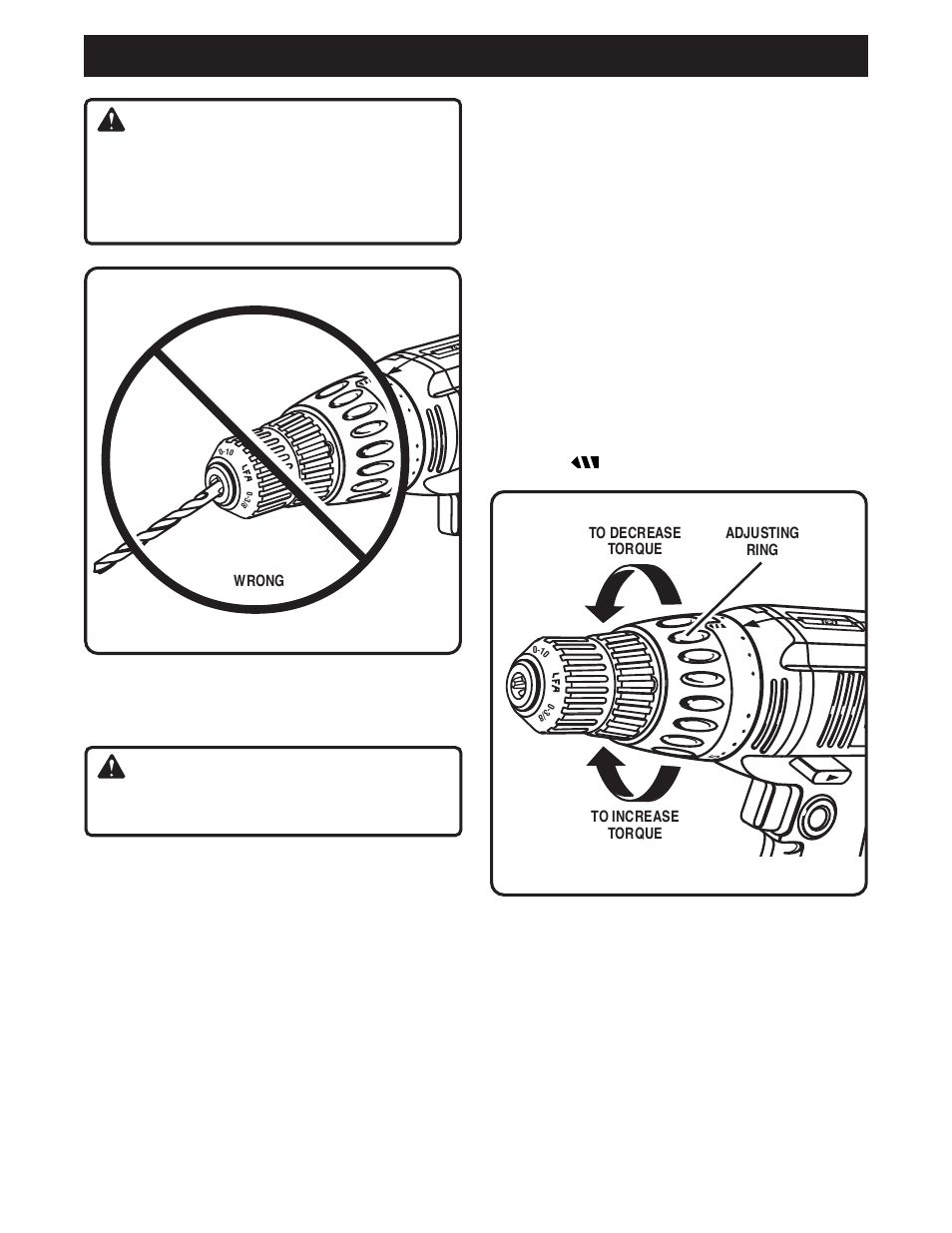 Operation, Warning, Removing bits | Adjustable torque clutch | Ryobi D45C User Manual | Page 9 / 14