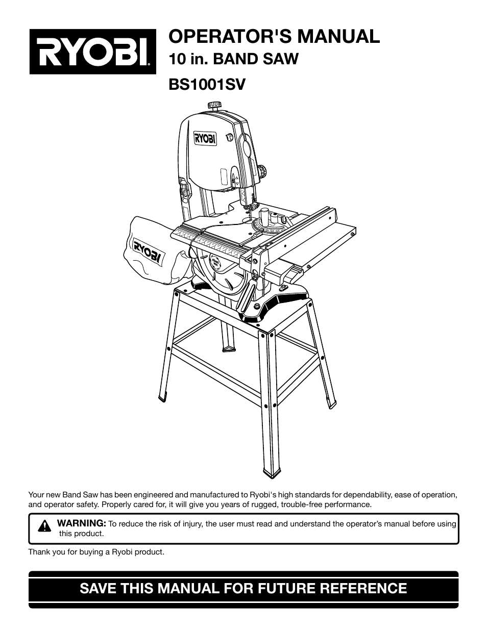 Ryobi BS1001SV User Manual | 28 pages