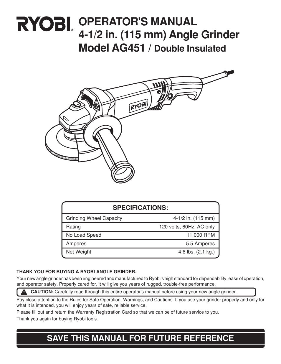 Ryobi AG451 User Manual | 14 pages