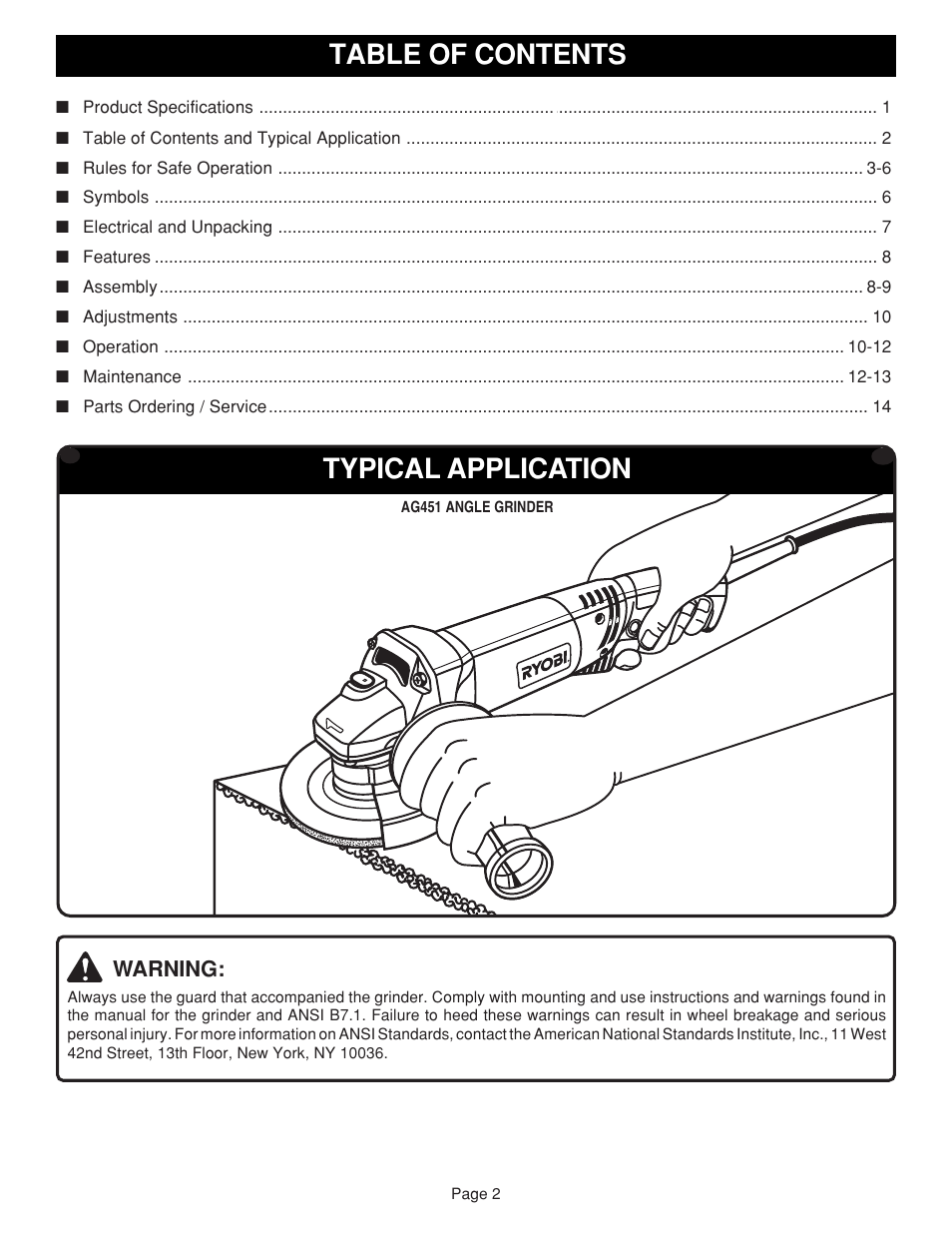 Ryobi AG451 User Manual | Page 2 / 14