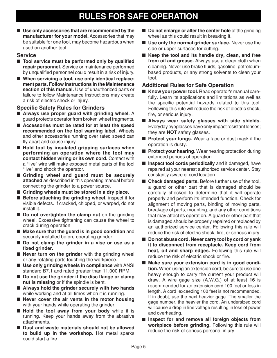 Rules for safe operation | Ryobi AG451 User Manual | Page 5 / 14