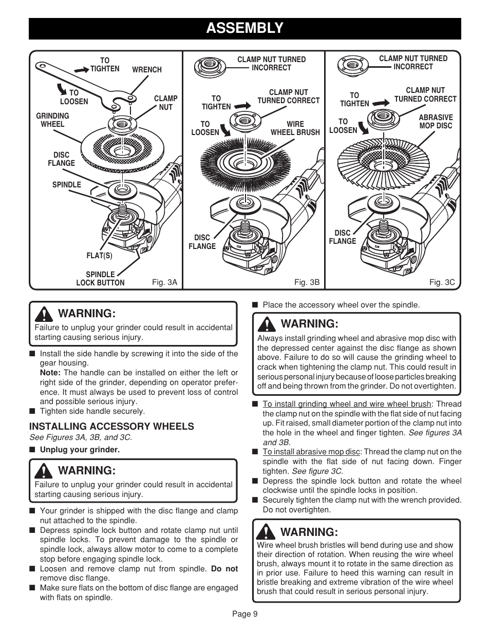 Assembly, Warning | Ryobi AG451 User Manual | Page 9 / 14