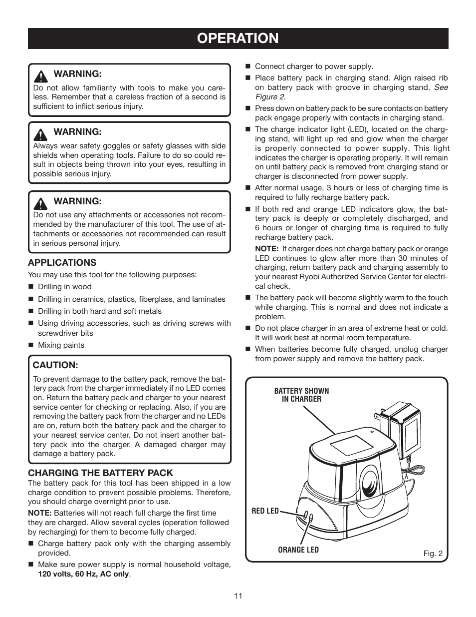 Operation | Ryobi HP472 User Manual | Page 11 / 20