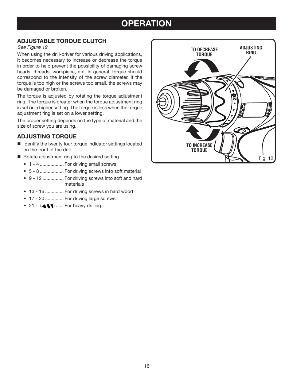 Operation | Ryobi HP472 User Manual | Page 16 / 20