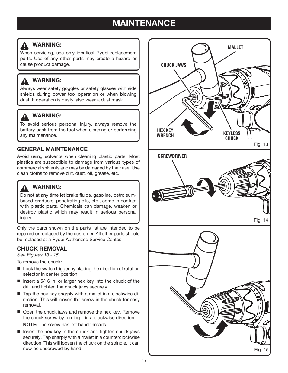 Maintenance | Ryobi HP472 User Manual | Page 17 / 20