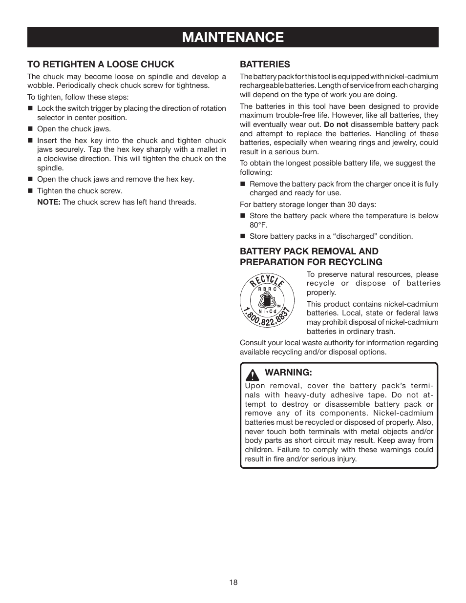 Maintenance | Ryobi HP472 User Manual | Page 18 / 20