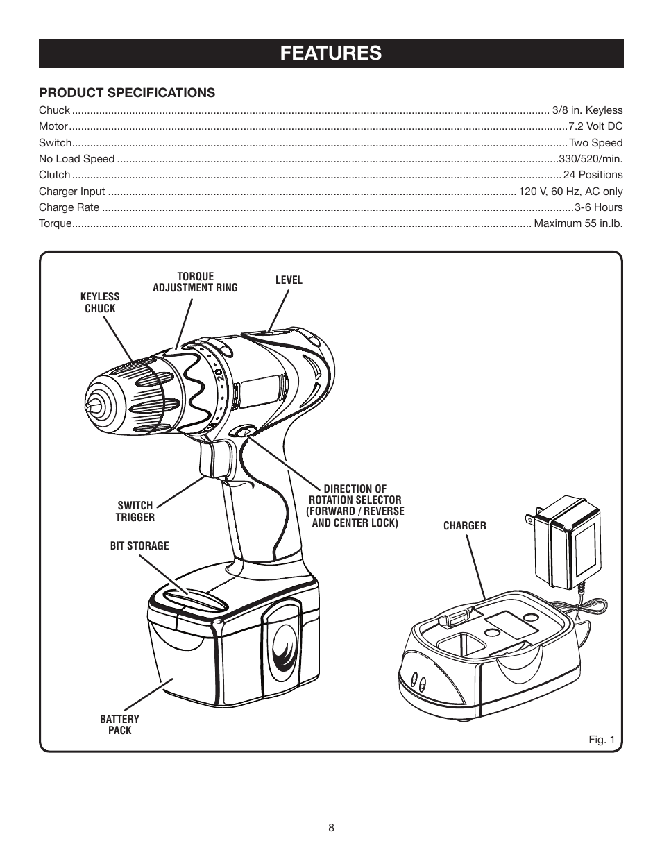 Features | Ryobi HP472 User Manual | Page 8 / 20