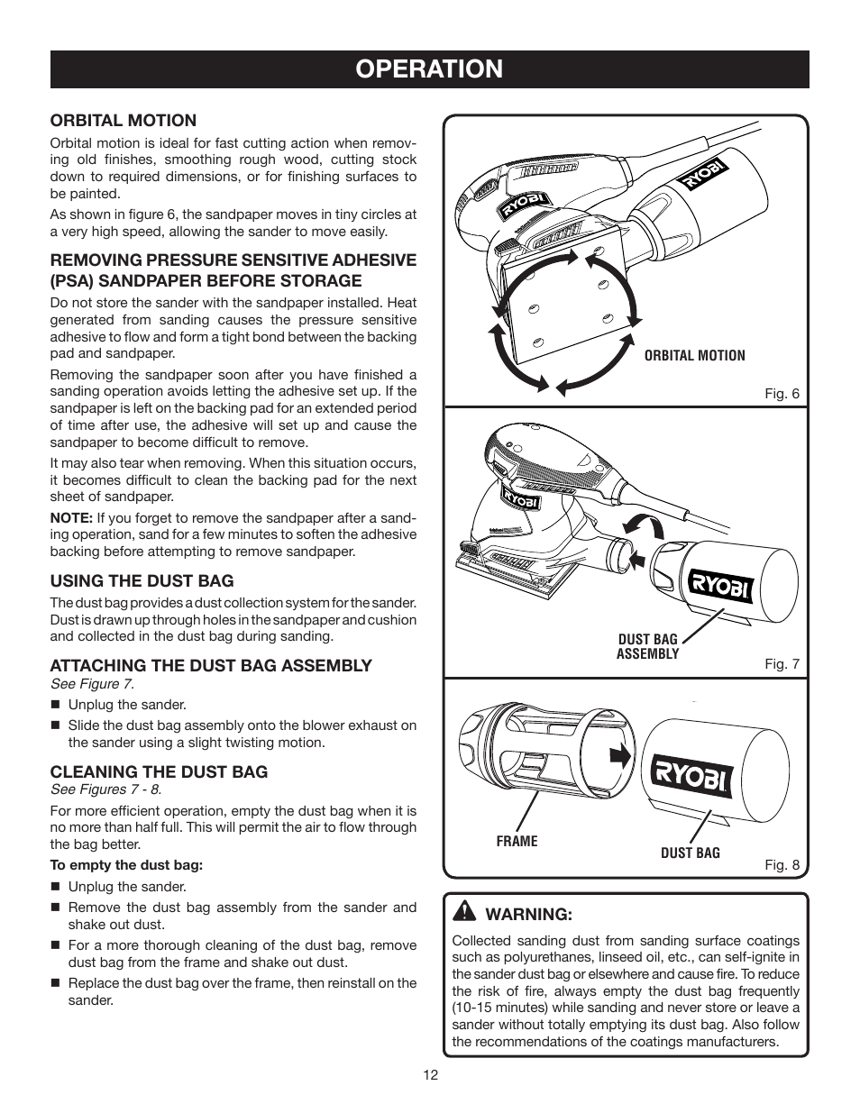 Operation | Ryobi S652D User Manual | Page 12 / 14