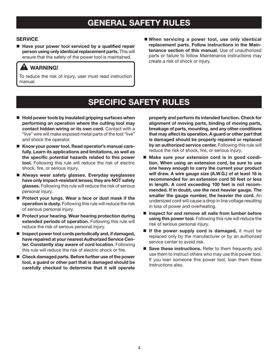 General safety rules specific safety rules | Ryobi S652D User Manual | Page 4 / 14