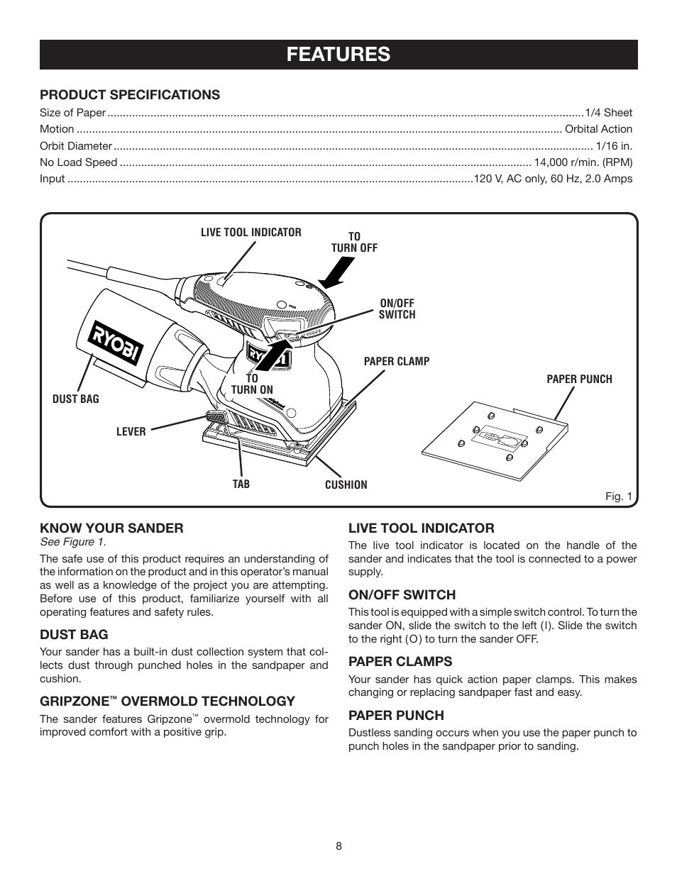 Features | Ryobi S652D User Manual | Page 8 / 14