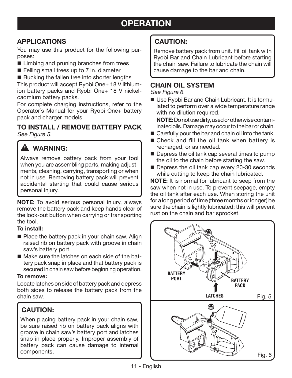 Operation | Ryobi P542 User Manual | Page 11 / 76