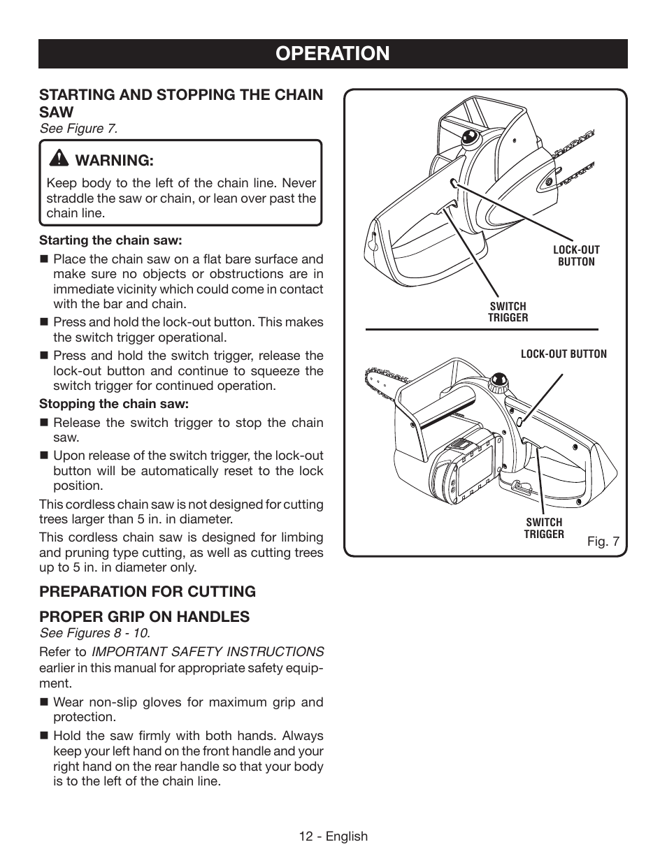 Operation | Ryobi P542 User Manual | Page 12 / 76