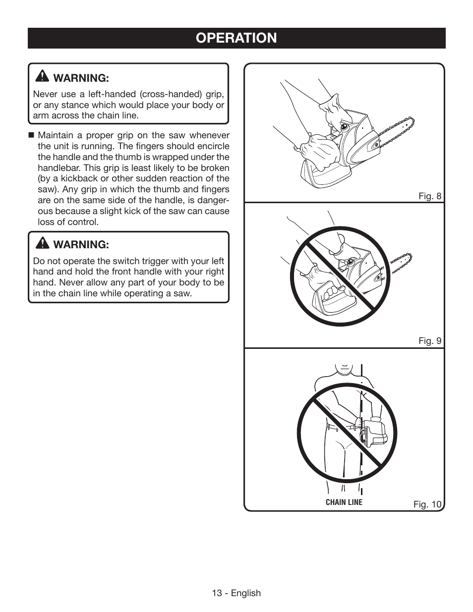 Operation | Ryobi P542 User Manual | Page 13 / 76