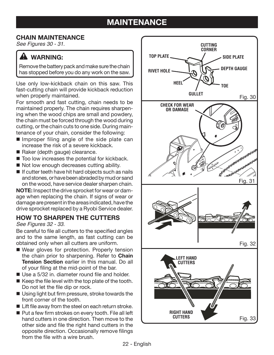 Maintenance | Ryobi P542 User Manual | Page 22 / 76