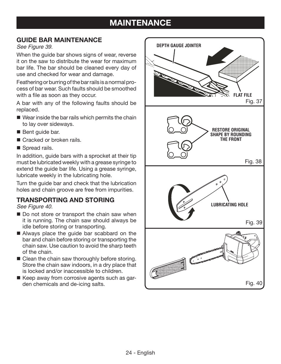 Maintenance | Ryobi P542 User Manual | Page 24 / 76