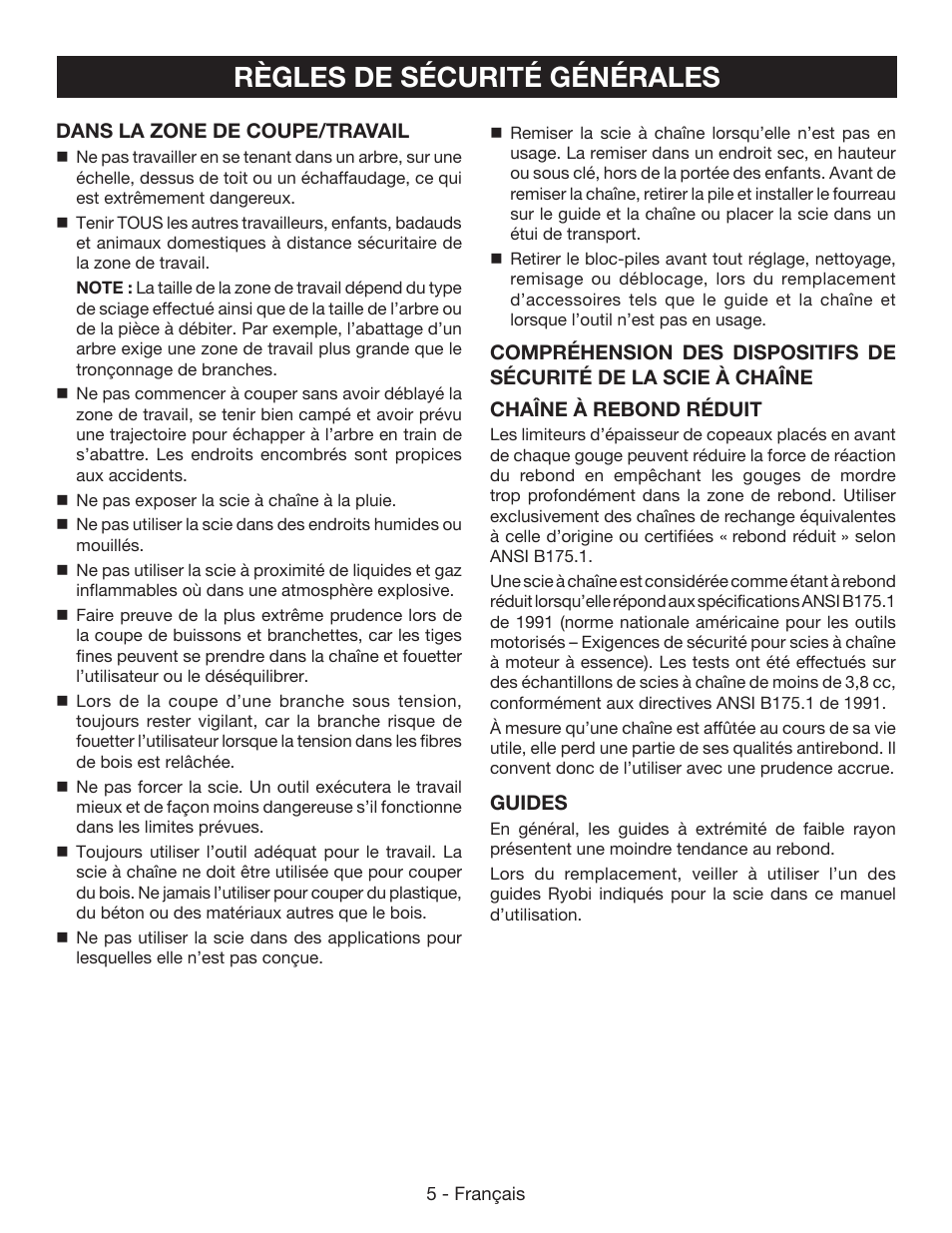 Règles de sécurité générales | Ryobi P542 User Manual | Page 29 / 76