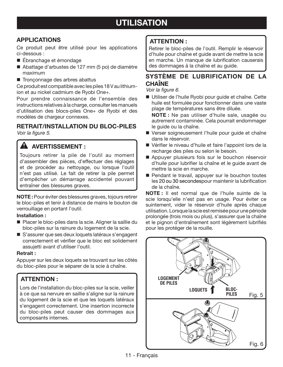 Utilisation | Ryobi P542 User Manual | Page 35 / 76