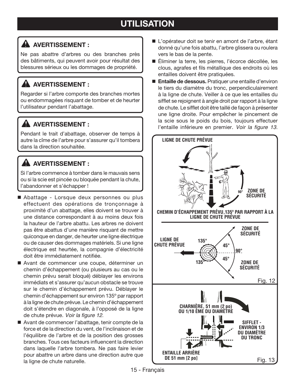 Utilisation, Avertissement | Ryobi P542 User Manual | Page 39 / 76