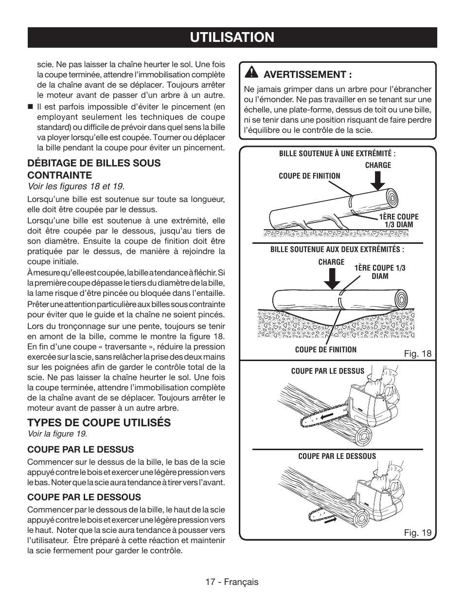 Utilisation, Types de coupe utilisés | Ryobi P542 User Manual | Page 41 / 76